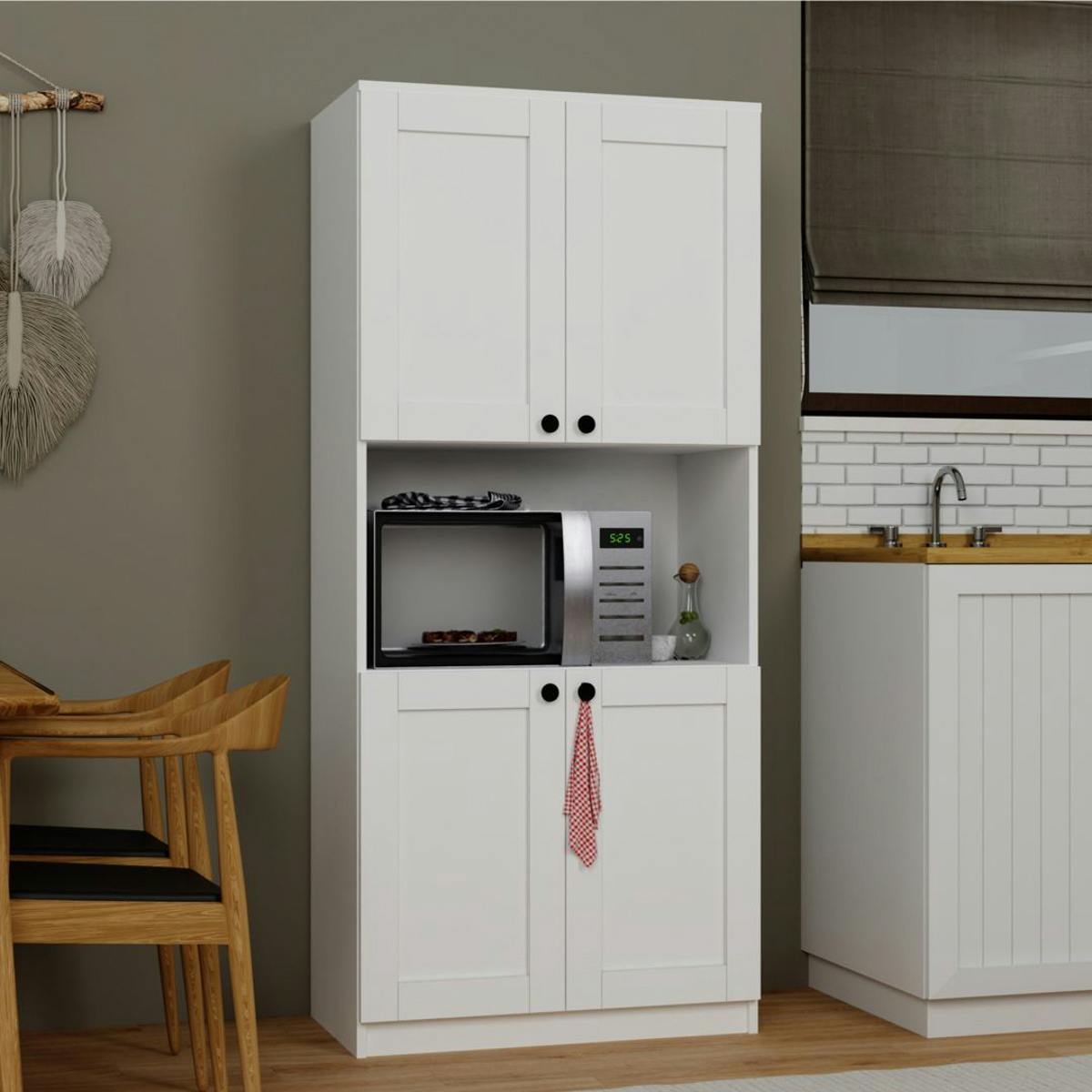 Vaisselier de cuisine blanc 4 portes 1 niche rangement VAREN