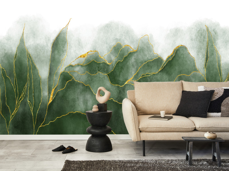 Fototapeta Zielone akwarelowe liście glamour 100x70cm