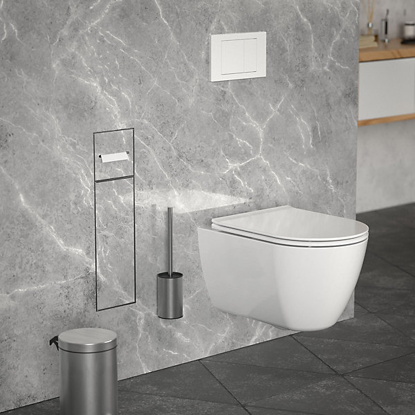 Niche module encastré LuxeBath 60x20x14cm argenté acier avec couvercle pour porte brosse papier wc