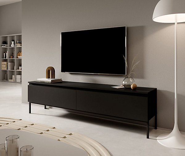 Meuble TV 150 cm noir pieds noirs Bemmi