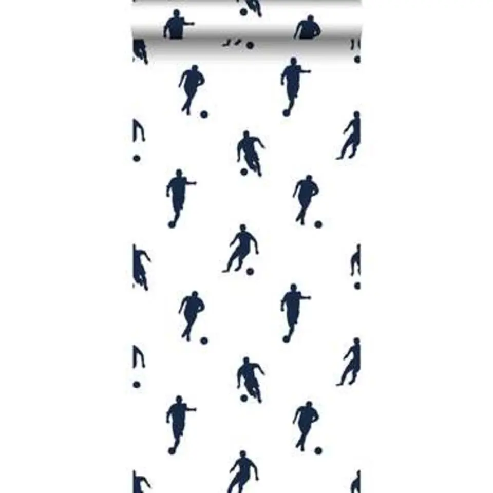 ESTAhome behang - voetbal - donker blauw op wit - 53 cm x 10.05 m