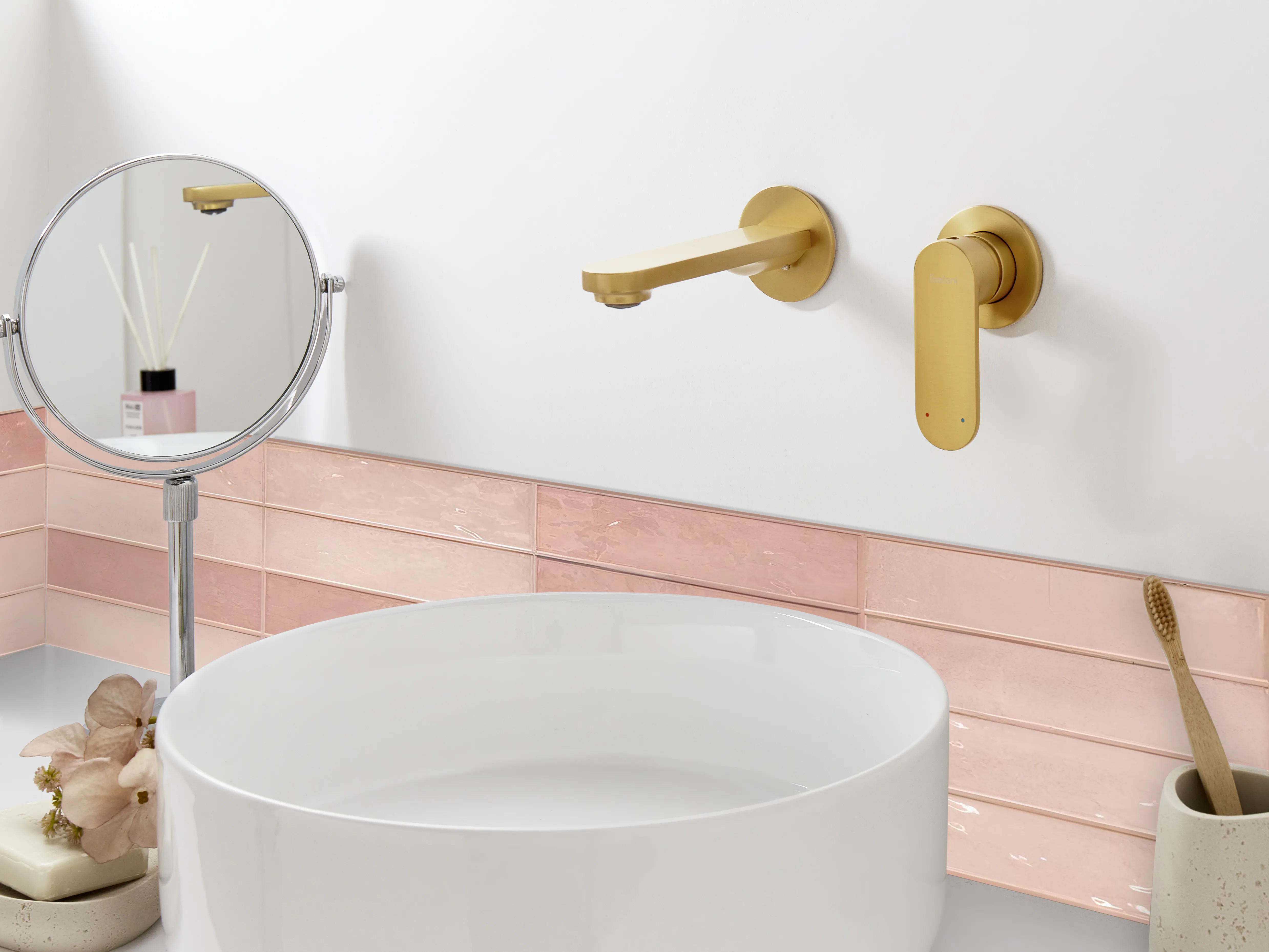 Wall Mounted Basin Mixer Tap GUATAVIA Brass Gold
