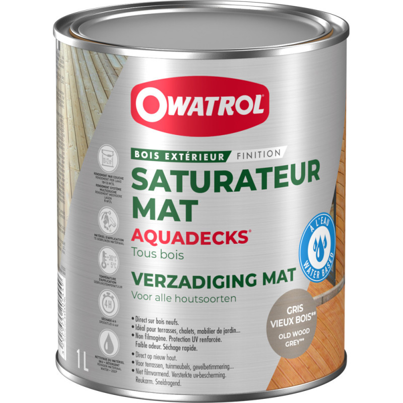 Saturateur pour bois Aquadecks gris vieux bois 1 L OWATROL