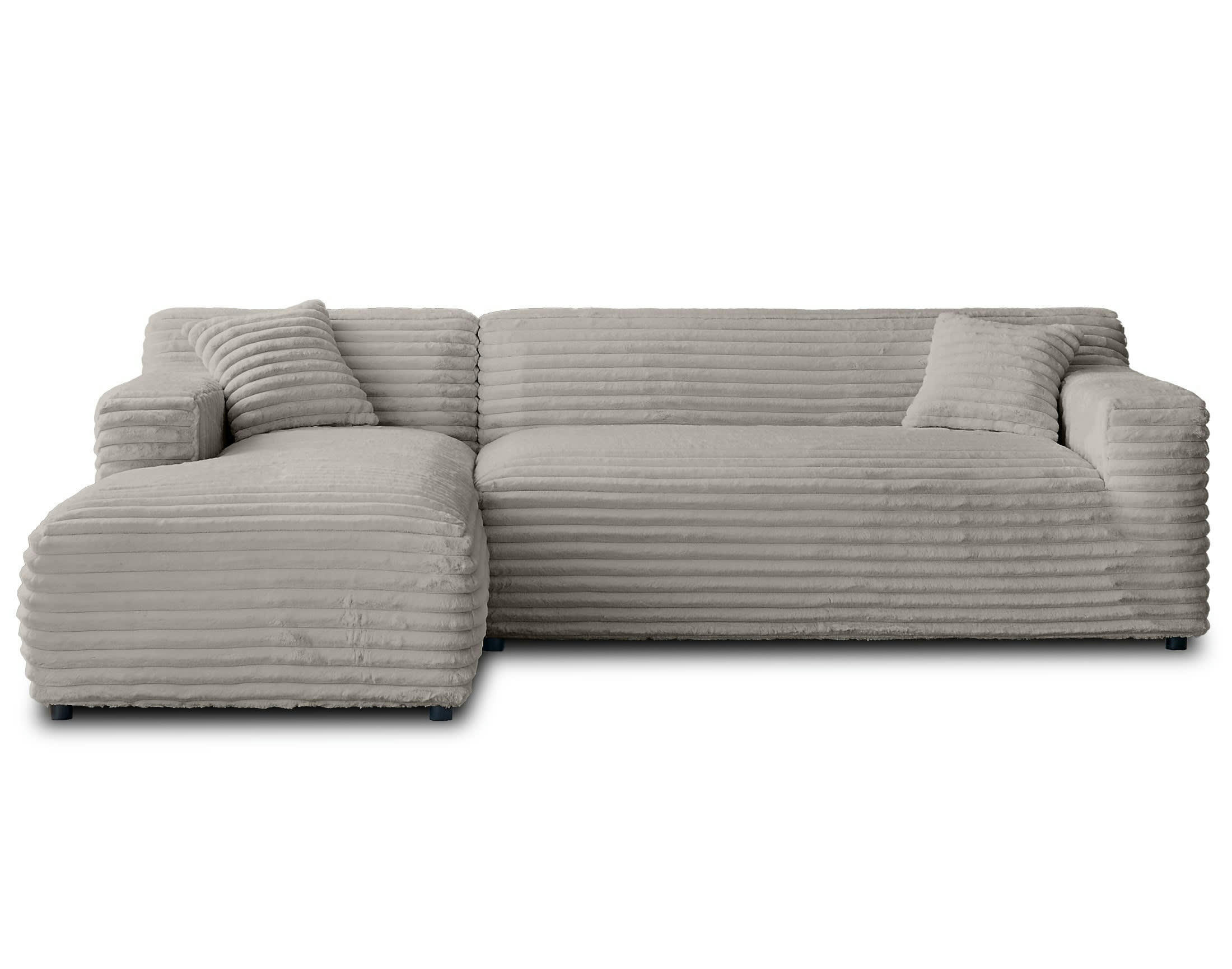 LAPONIE - Canapé d'angle gauche 4 places en velours grosses côtes gris clair