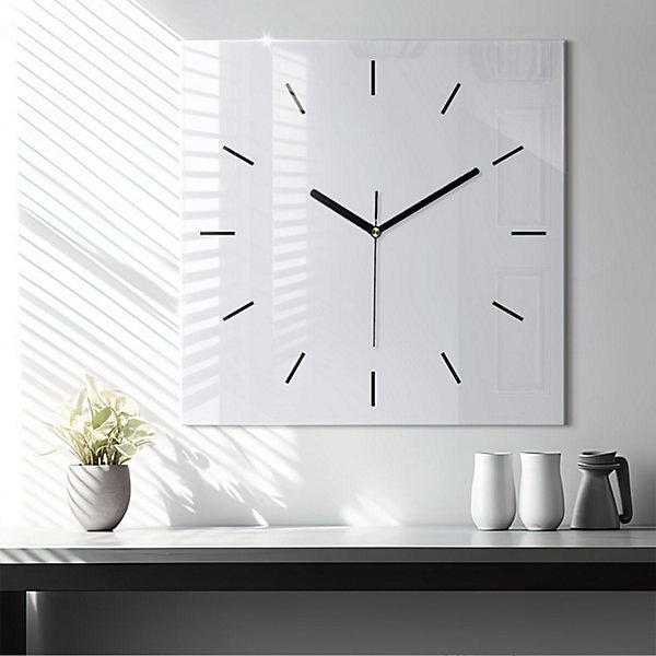 Horloge murale Wallfluent 60x60 cm Aiguilles noires Blanc 1 pcs