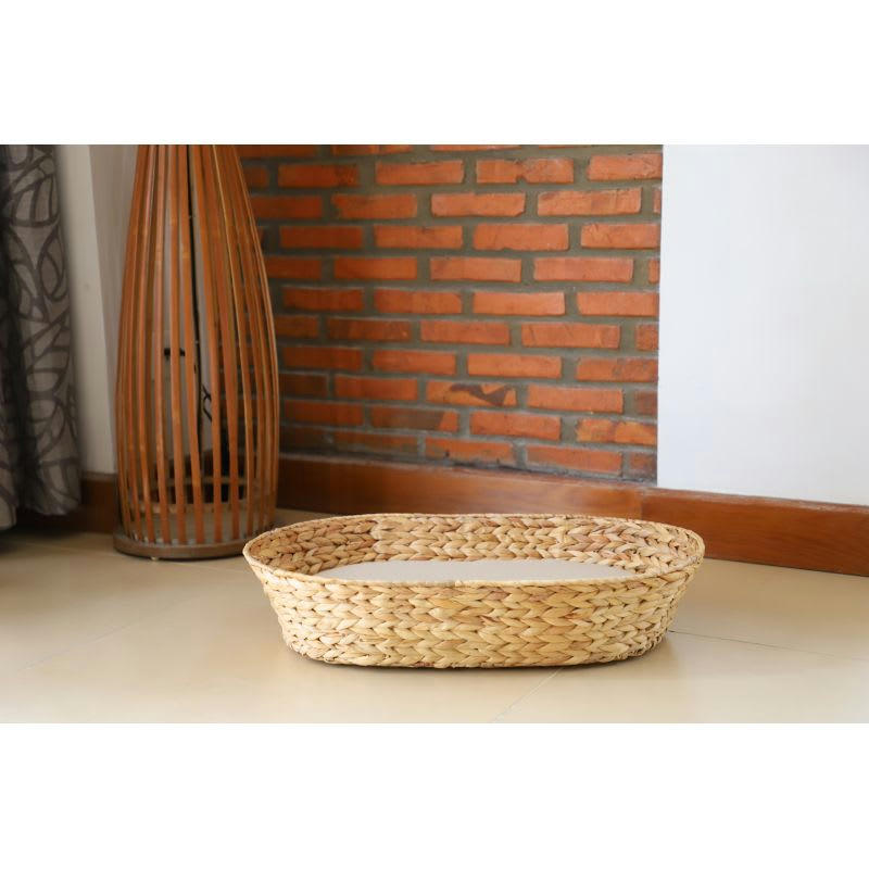 HELIOS - Panier ovale pour chien et chat en jacinthe d'eau coussin écru