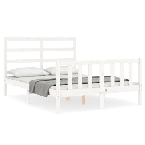 NNEVL Bed Frame with Headboard White 137x187 cm Double Solid Wood