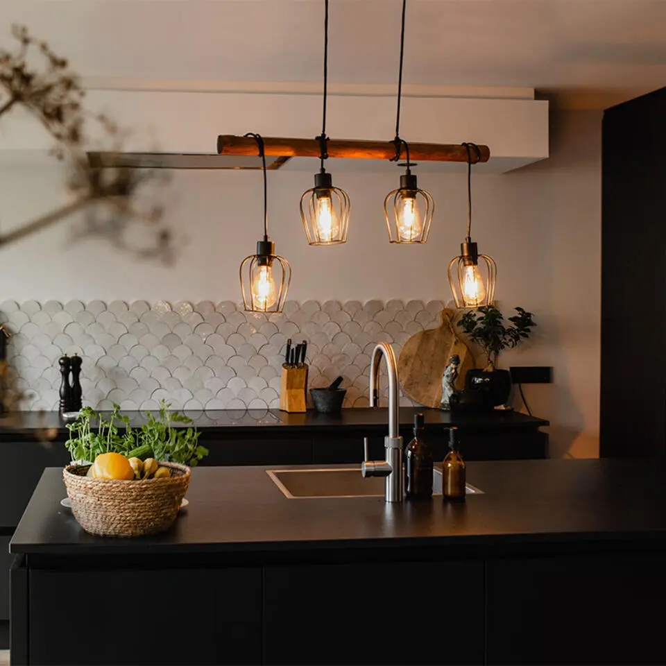 Qazqa hanglamp stronk zwart e27