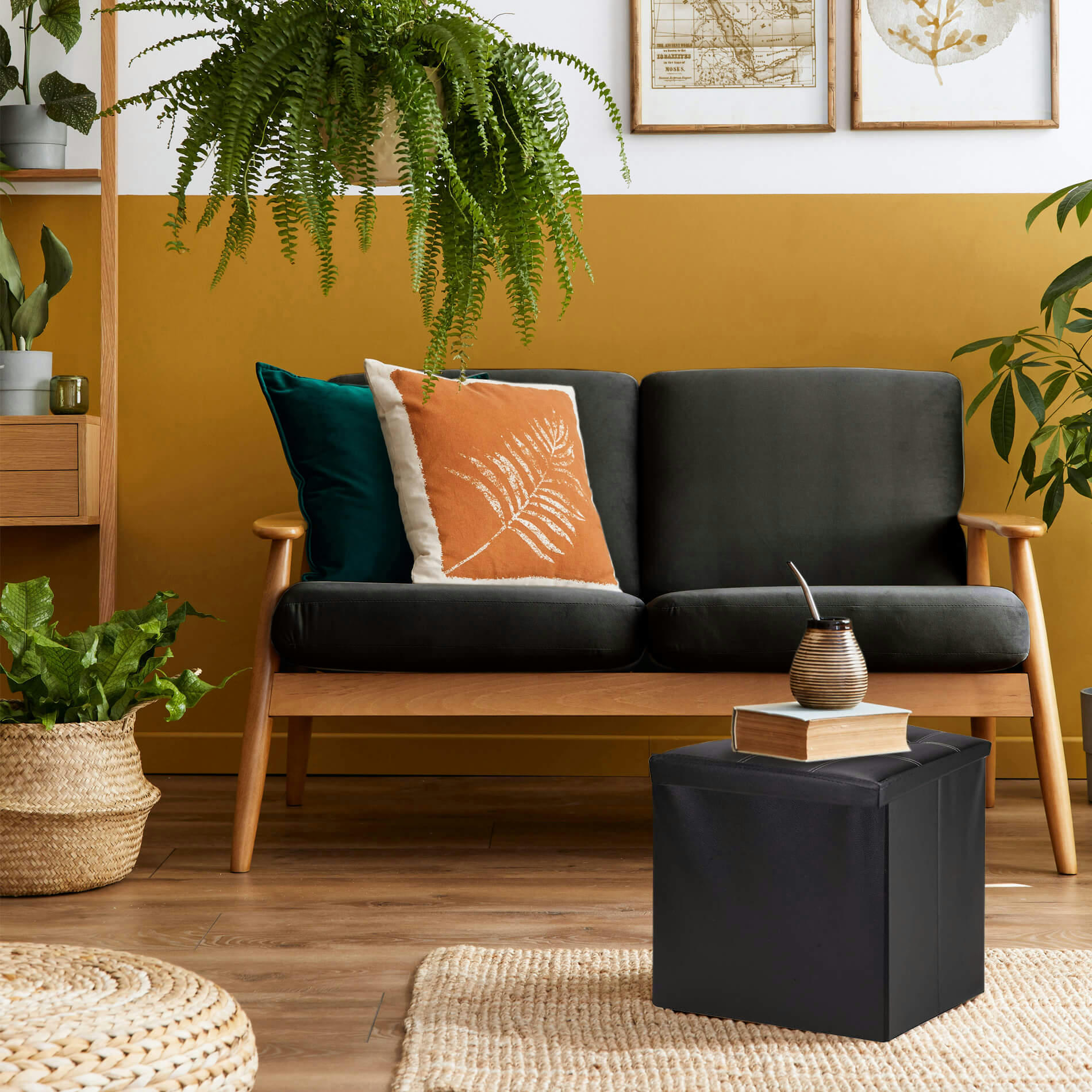 COLORFUL LIFE - Repose-pieds cube 30x30x30 cm en similicuir noir