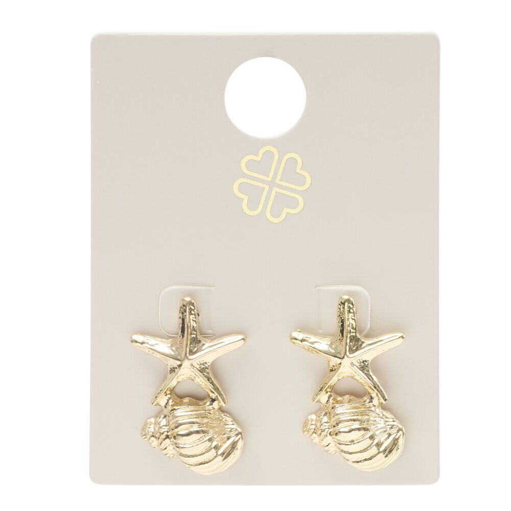 Boucles d'oreilles étoile de mer et coquillage zinc doré L2cm