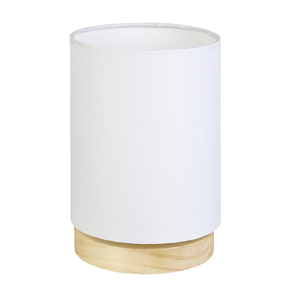Lampe de chevet abat jour blanc sur base ronde en pin naturel