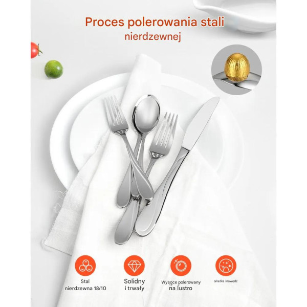 Zestaw sztućców 30szt stal nierdzewna dla 6 osób lustrzany do domu