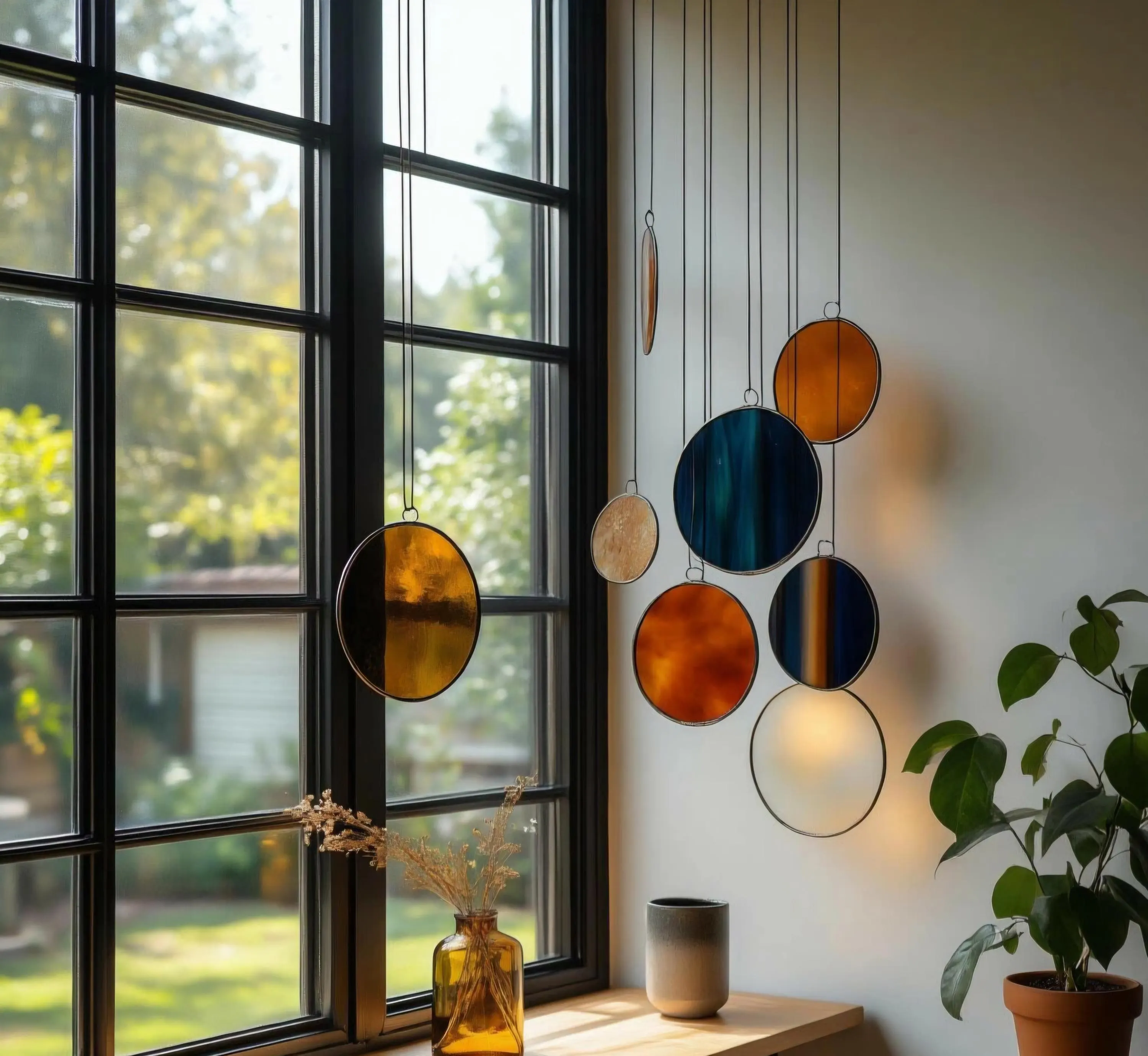 Modern Stained Glass Mobile – Art Deco Style Colorful Suncatcher, Contemporary Window Decor