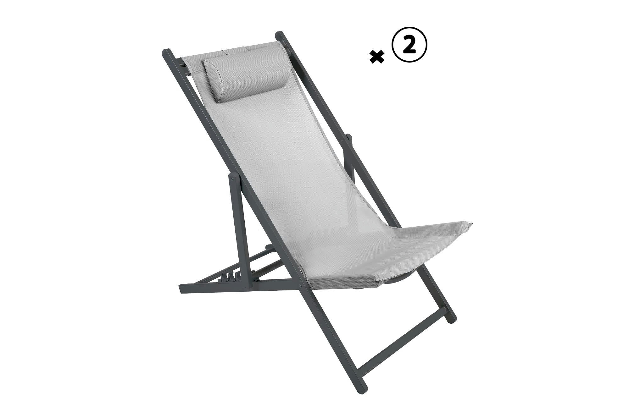 GIENA - Lot de 2 chiliennes  en acier gris foncé et texaline grise