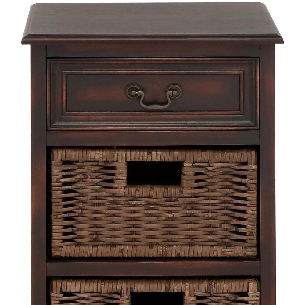 Portman Distressed Brown 3-drawer Storage Nightstand with Baskets