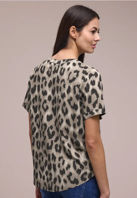 Bluse mit Split Neck und Animal Print