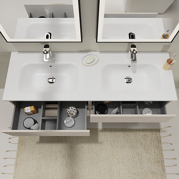Meuble salle de bain 140 cm - Double vasque Solid surface - Beige cachemire mat - A suspendre - Karaib 2