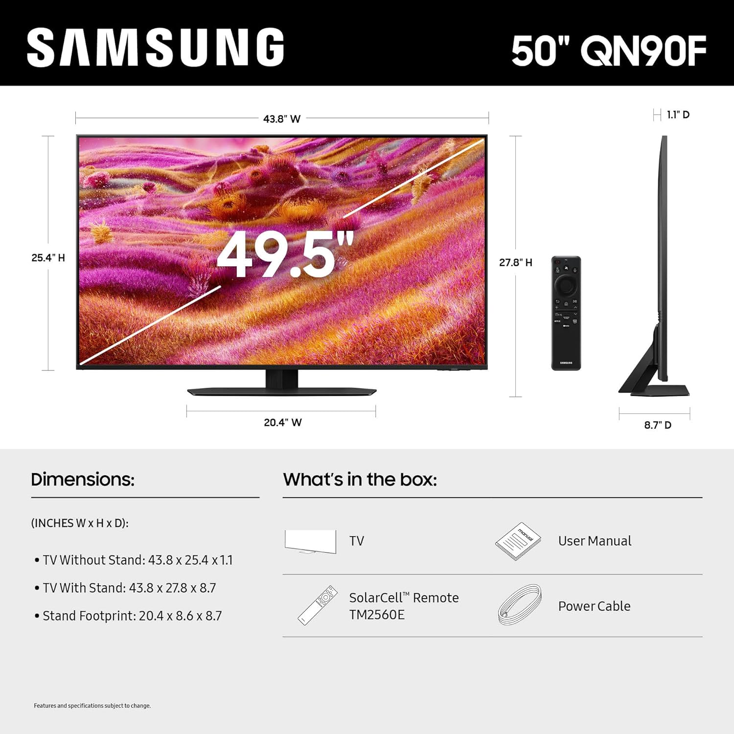 Samsung 50-Inch Class Neo QLED 4K QN90F Series  Vision AI  Mini LED Smart TV (2025 Model  50QN90F) Neo Quantum HDR+  Object Tracking Sound Lite w/Dolby Atmos  Glare Free  Gaming Hub  Alexa Built-in