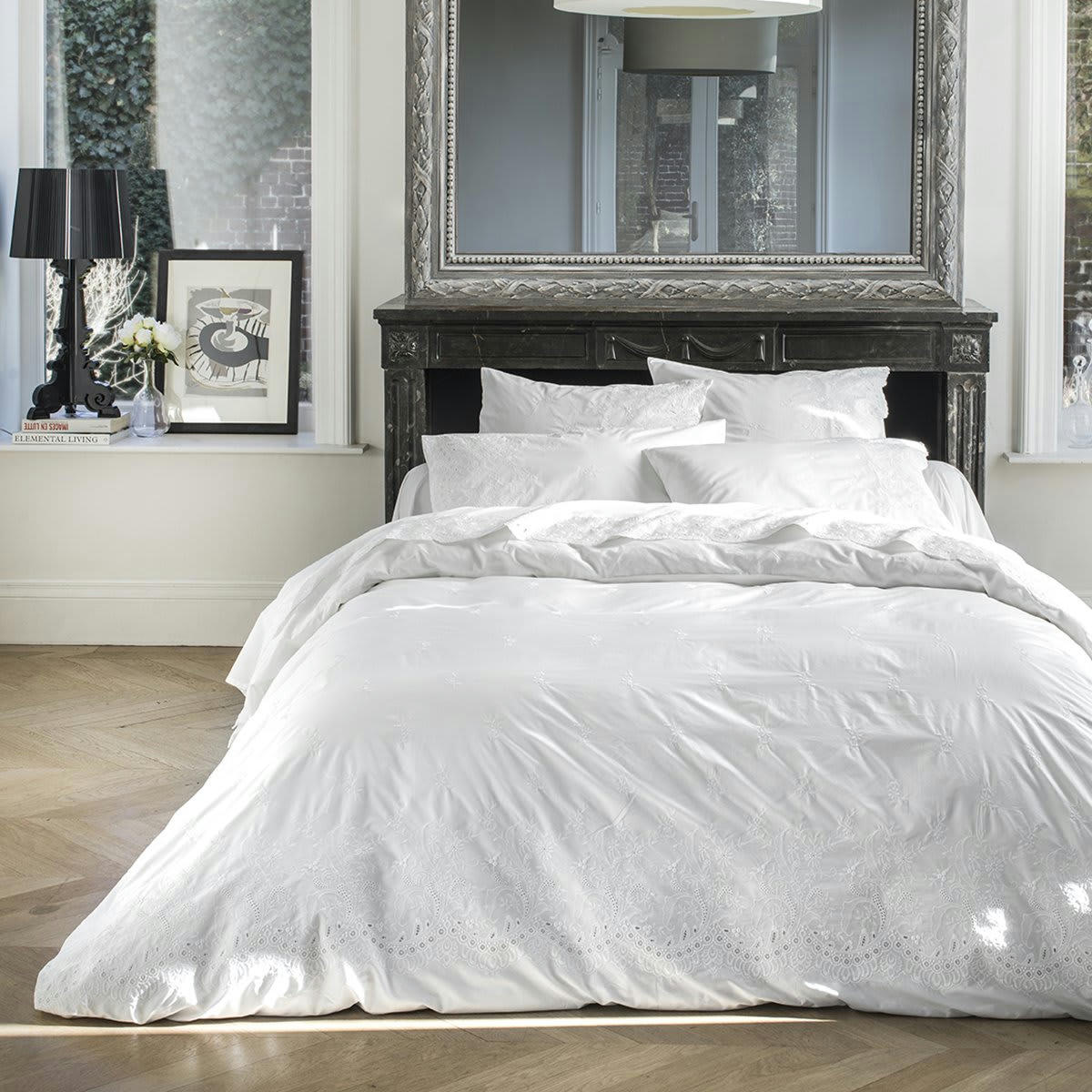 HÉRITAGE - Housse de couette coton blanc 200x200 cm