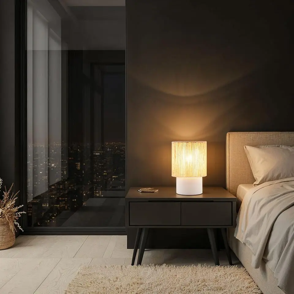 tectake Tafellamp Klea van jute in boho-stijl, 60W, Natuur