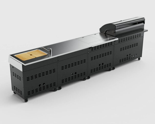 Beefmaster Premium 6 Burner Outdoor Kitchen with Range, Sink & Bench on Classic Carts