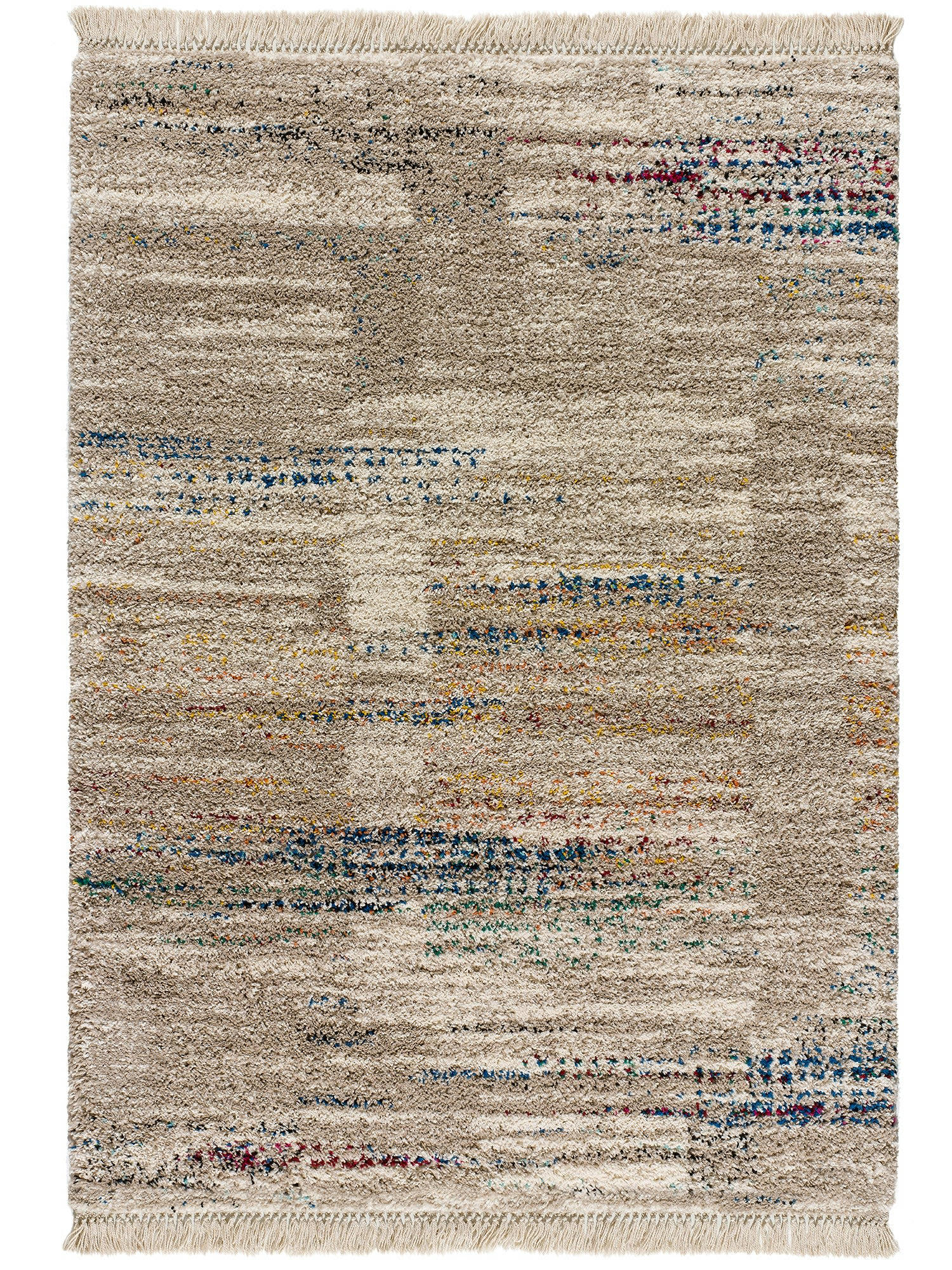 YEBEL - Tapis shaggy avec franges multicolores, 200x290 cm