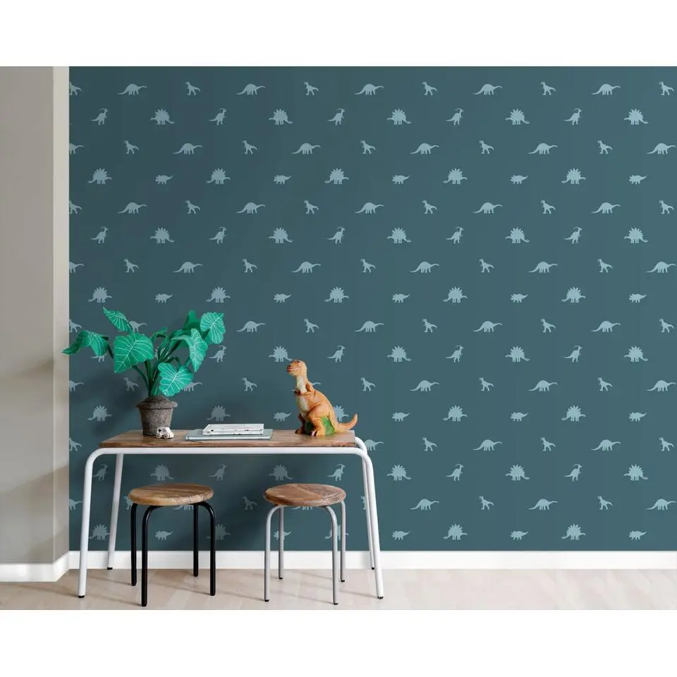 ESTAhome behang dinosaurussen blauw - 50 x 900 cm
