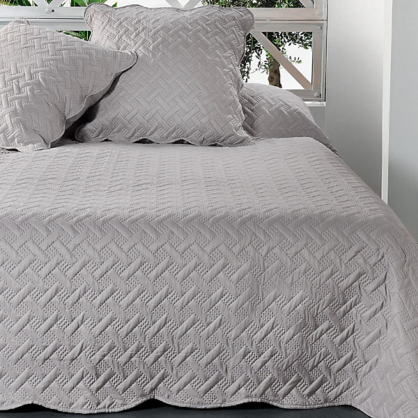 Jeté de lit aux formes géométriques surpiquées (250x260 cm - Gris clair)