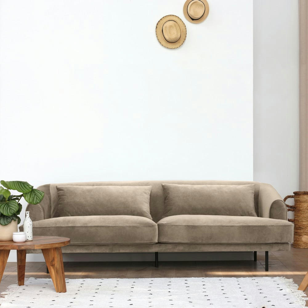 WINSEN - Canapé 4 places en velours pieds droits en métal beige