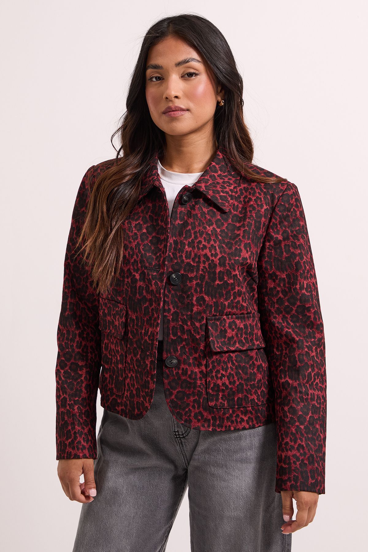 Dorothy Perkins Petite Animal Print Pocket Detail Jacket