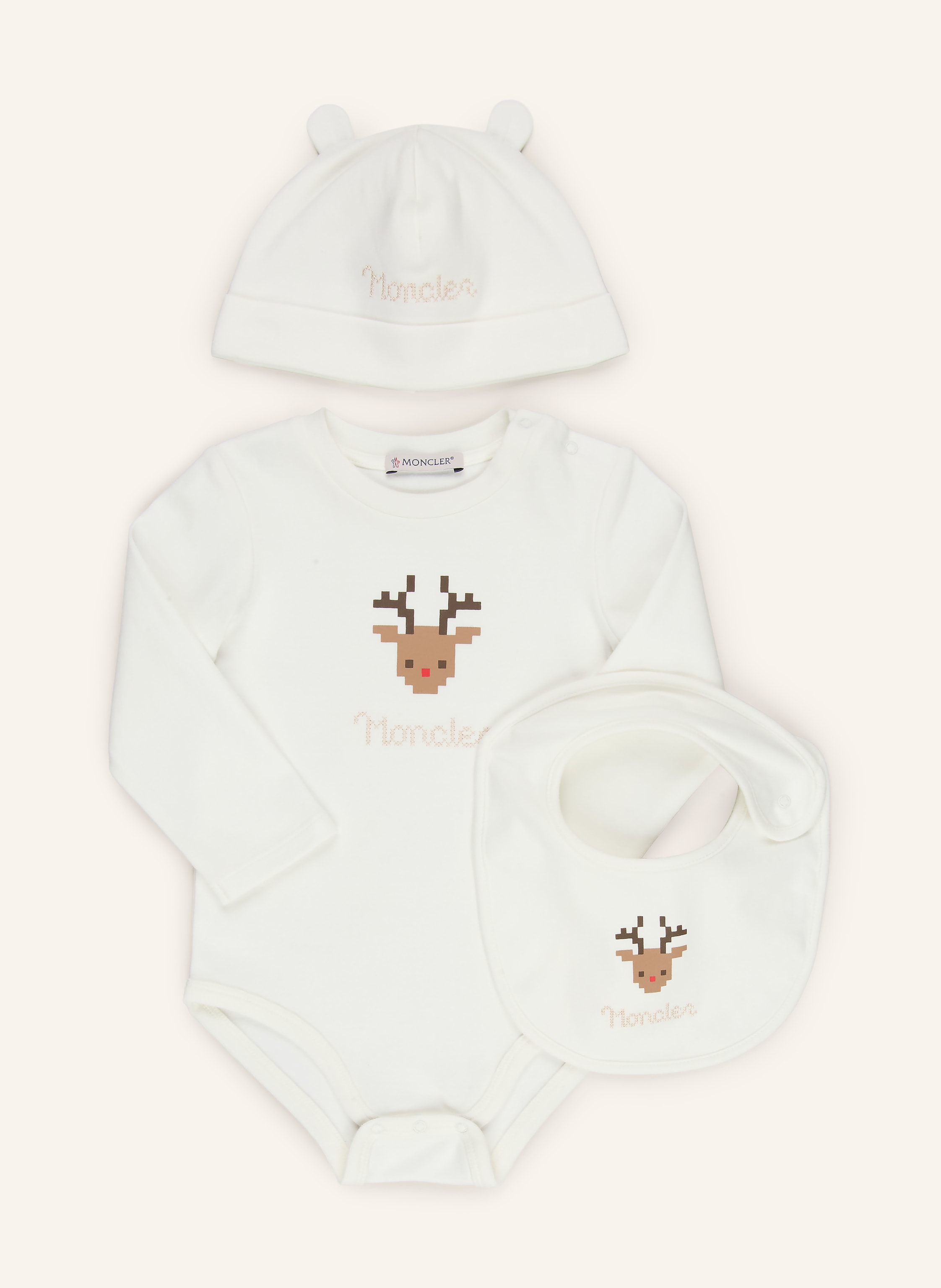 MONCLER enfant Set: Body, Mütze und Lätzchen