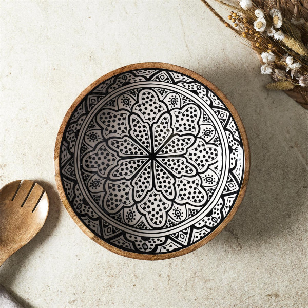 Drewniana misa Marrakesh czarno biała 28 cm dekoracyjna