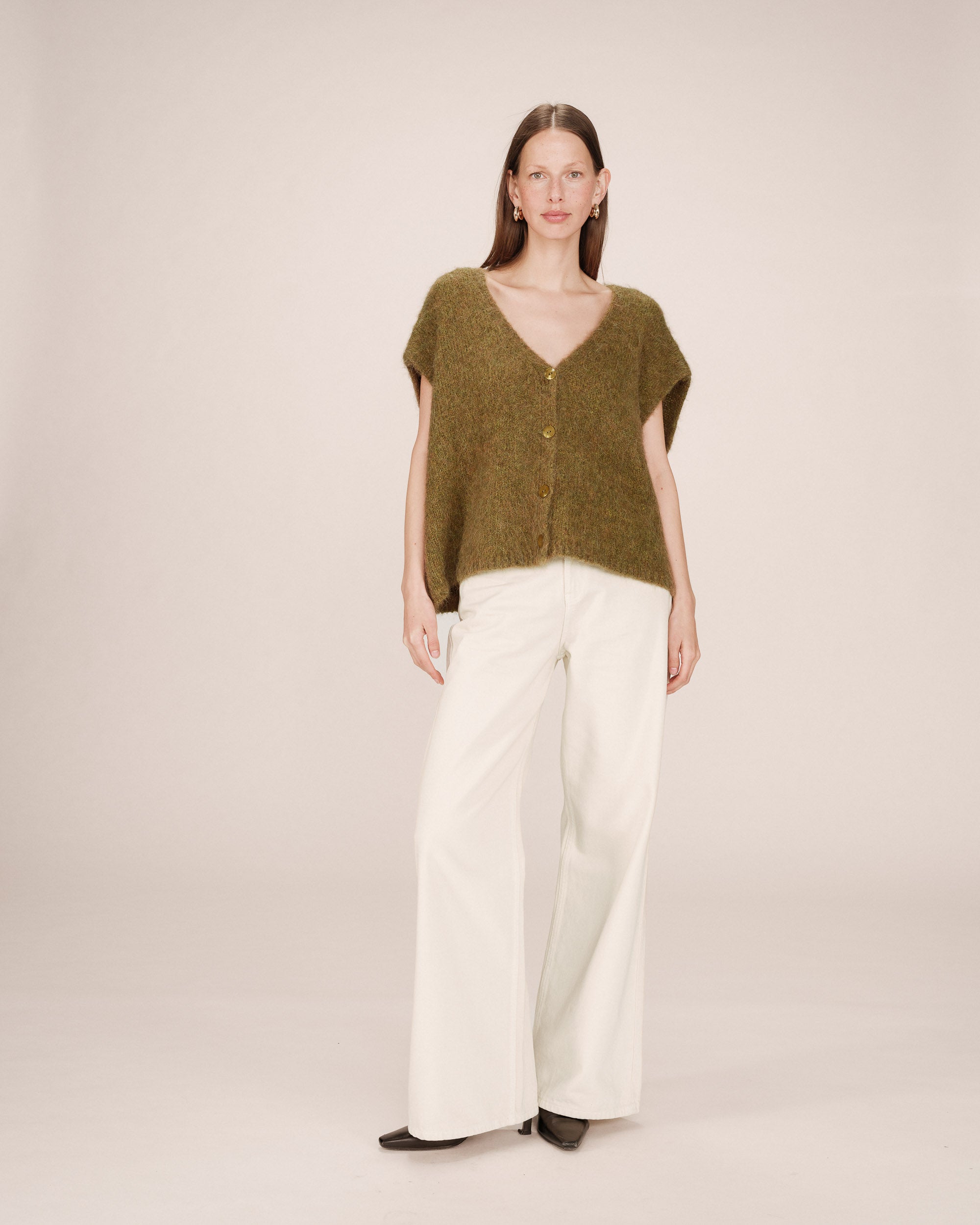Cardigan laine et alpaga olive Savant