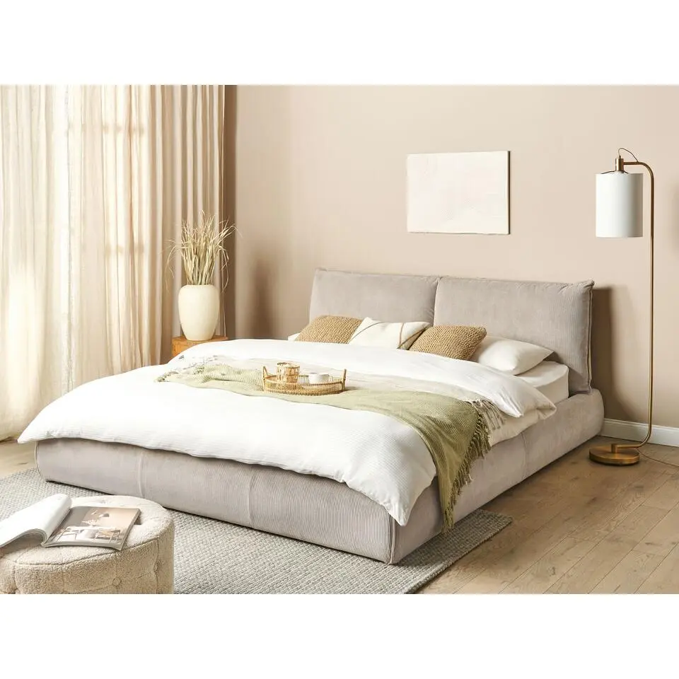 VINAY - Tweepersoonsbed - Taupe - 180 x 200 cm - Corduroy