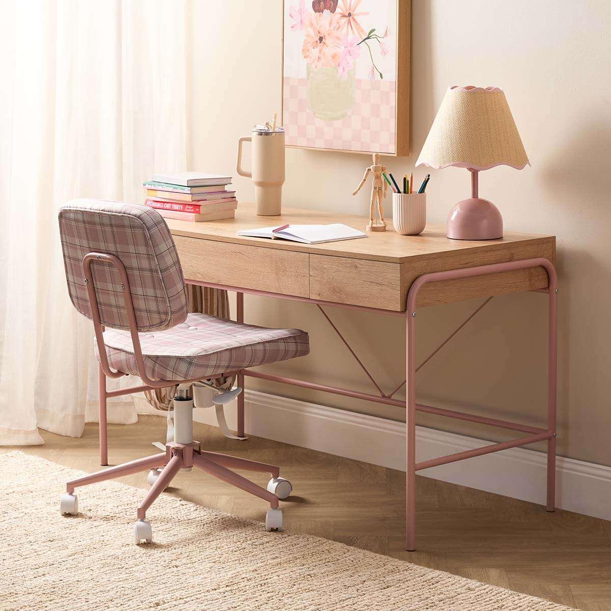 Grover Desk with Hooks - Pink/Natural