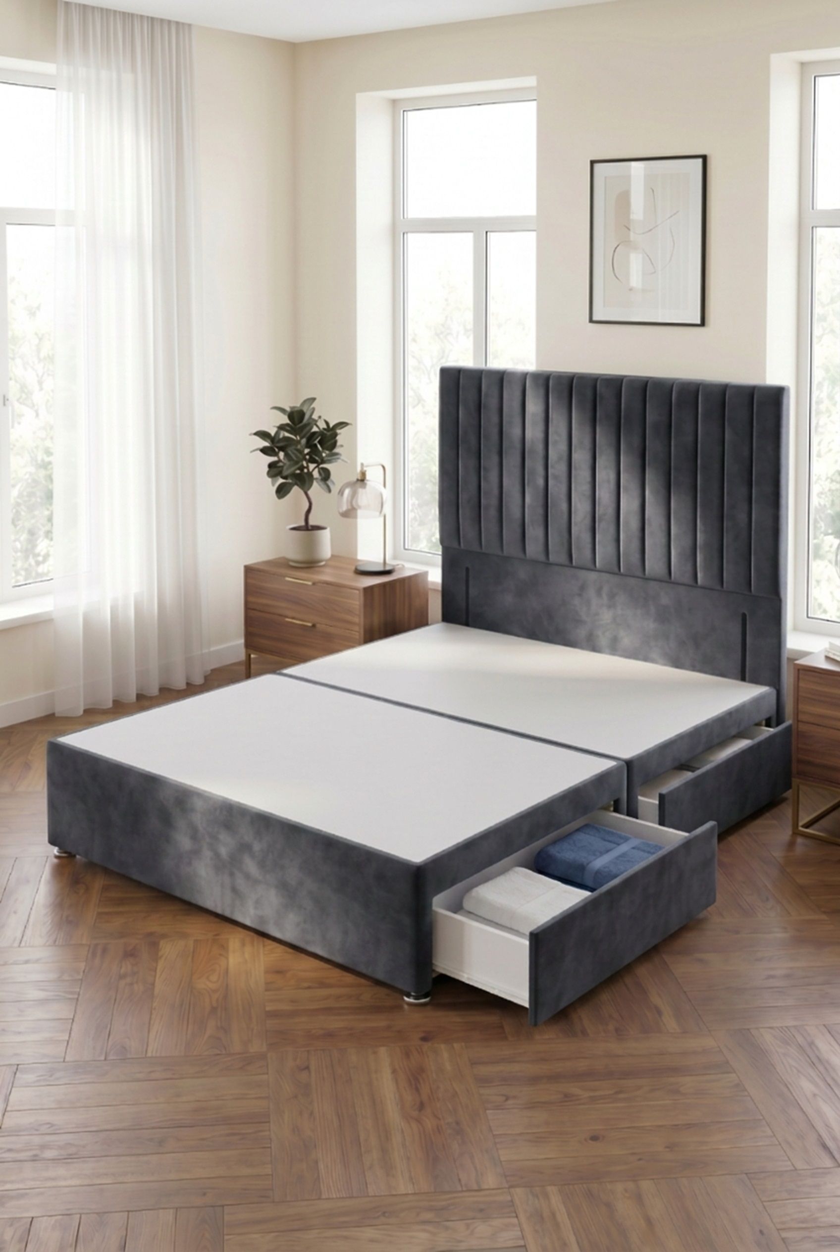 Somnior Eleanor Divan Bed 4 Drawers and 54" Floor Standing Headboard Velvet
