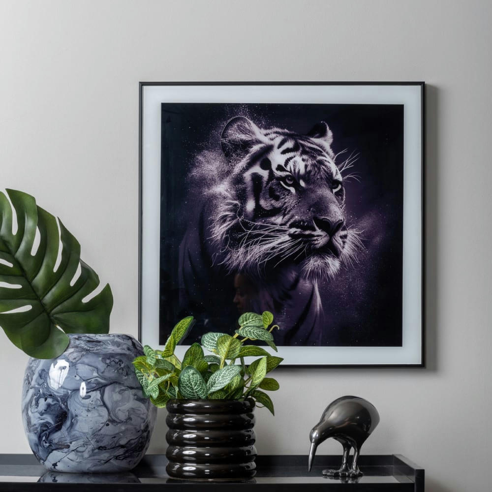 - Cadre et photo d'art noir et blanc tigre verre noir