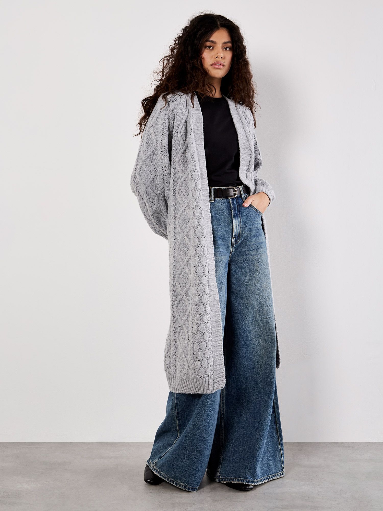 Apricot Chunky Cable Knit Longline Cardigan