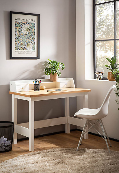 Bureau 106 cm Blanc avec Tiroir Table d'Ordinateur Rangement Compacte FineBuy