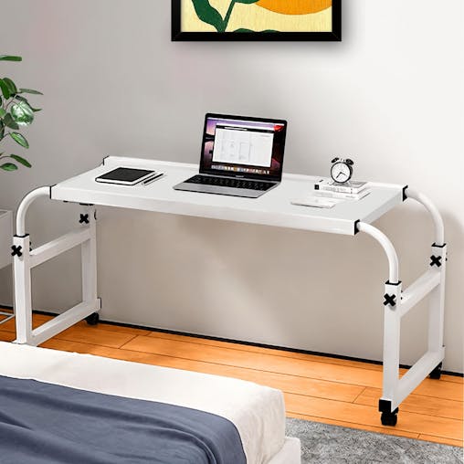 SOGA 140x45cm White Cross Bed Movable Desk Table w/ Adjustable Length & Height