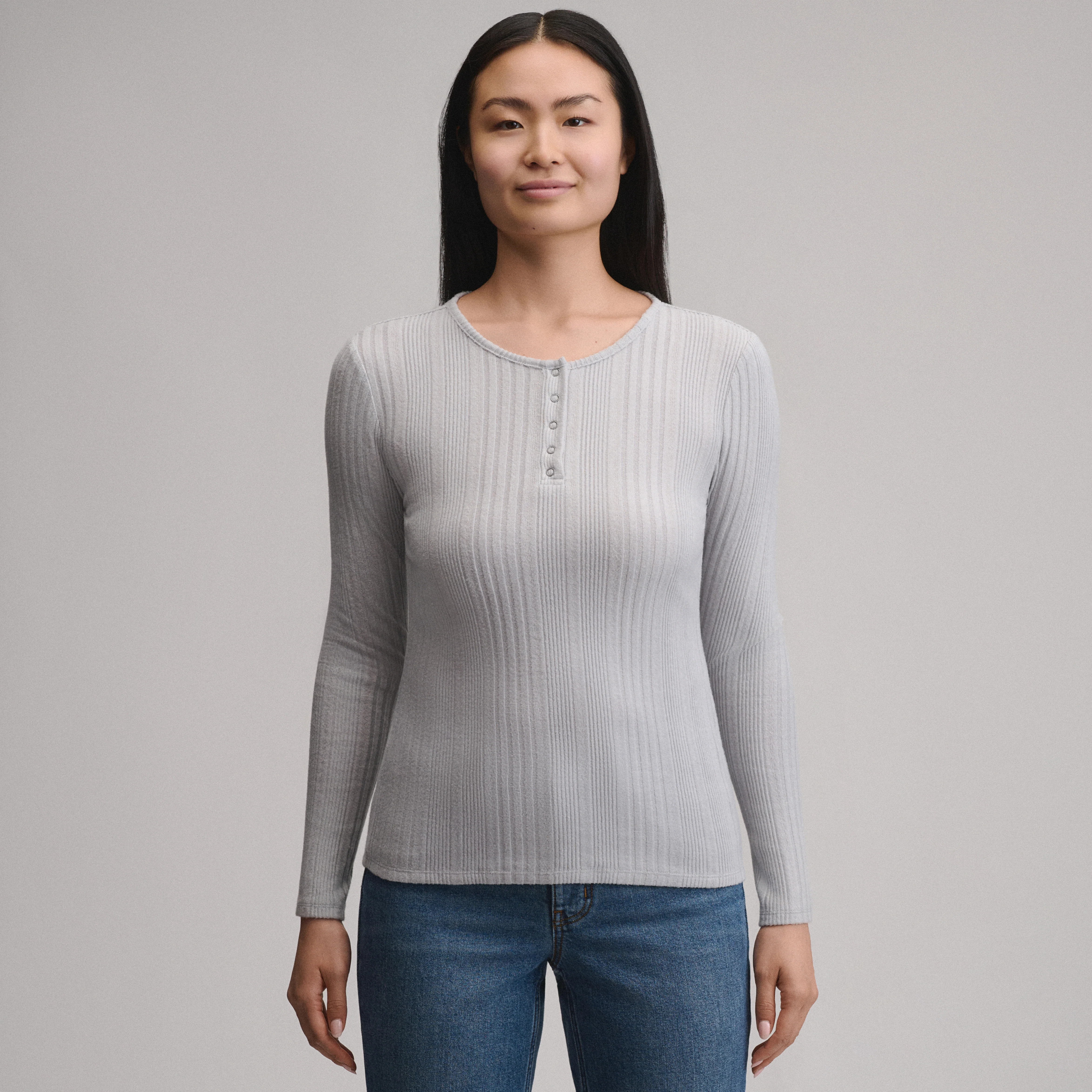 Women's Long-Sleeve Ring Snap Brushed Henley