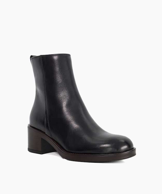 Peline Black - Leather Block Heel Ankle Boots