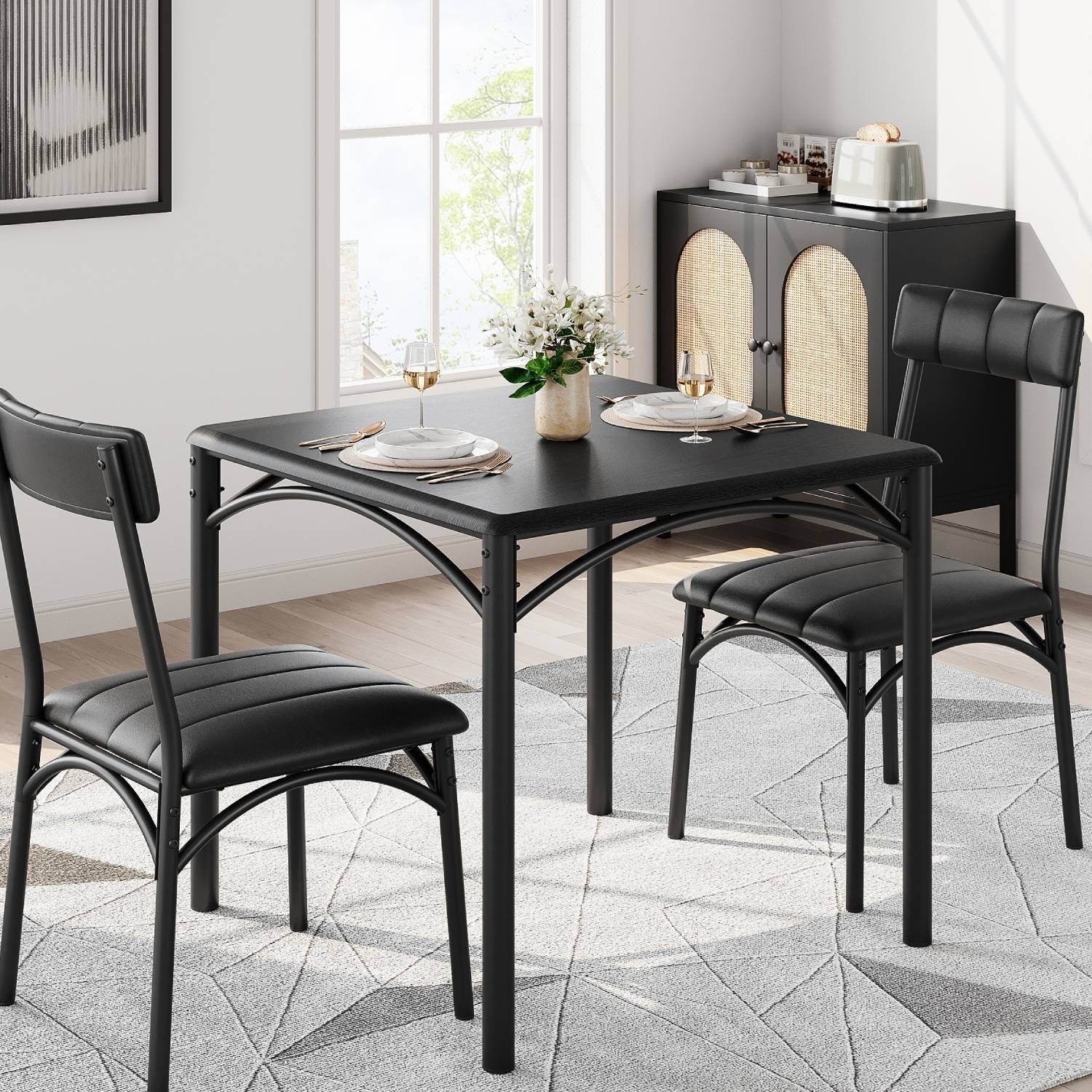 Kitchen Dining Table Set for 2 with Upholstered Chairs