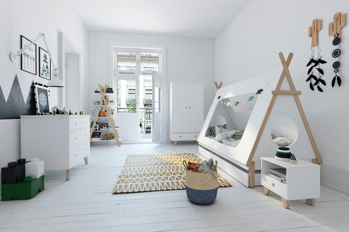 TIPI - Commode enfant 4 tiroirs  blanc   effet bois   51.5x88