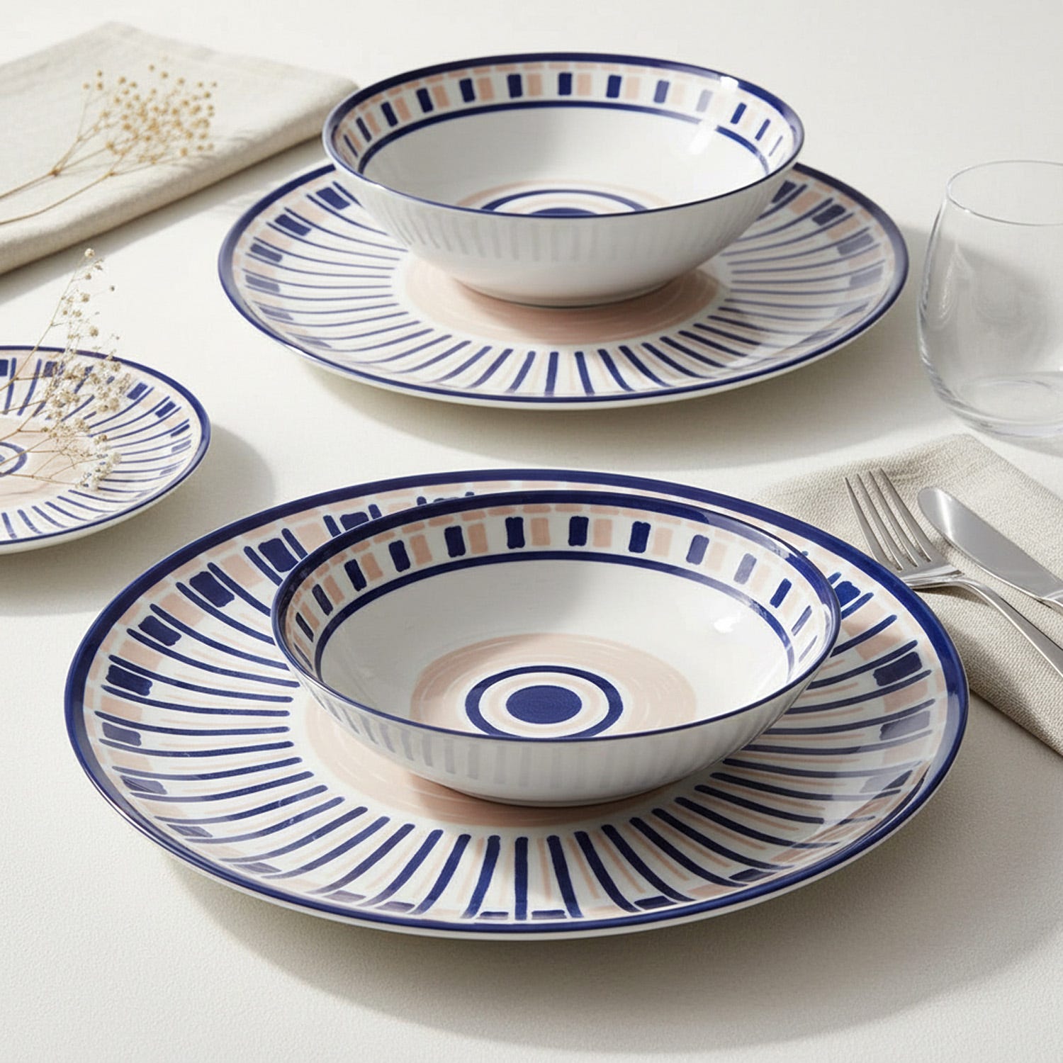 Servizio 12 piatti porcellana Velira blu