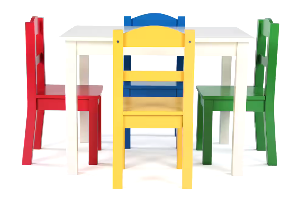 Humble Crew Kids/Toddler Rectangle Play/Activity Table & Chairs, 5-Pc Set, White/Primary