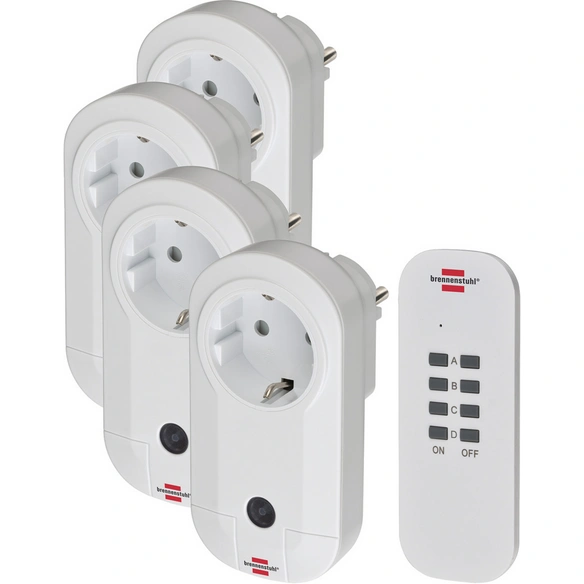 Funkschalter, Funkschaltset 1000W weiss 4 Steckdosenadapter, IP20