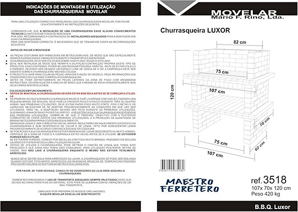 MOVELAR - Barbecue Préfabriqué à Bois et Charbon Luxor Court (Gris, Orange - 93x70x120 cm) REF : 3518 - Usage Extérieur