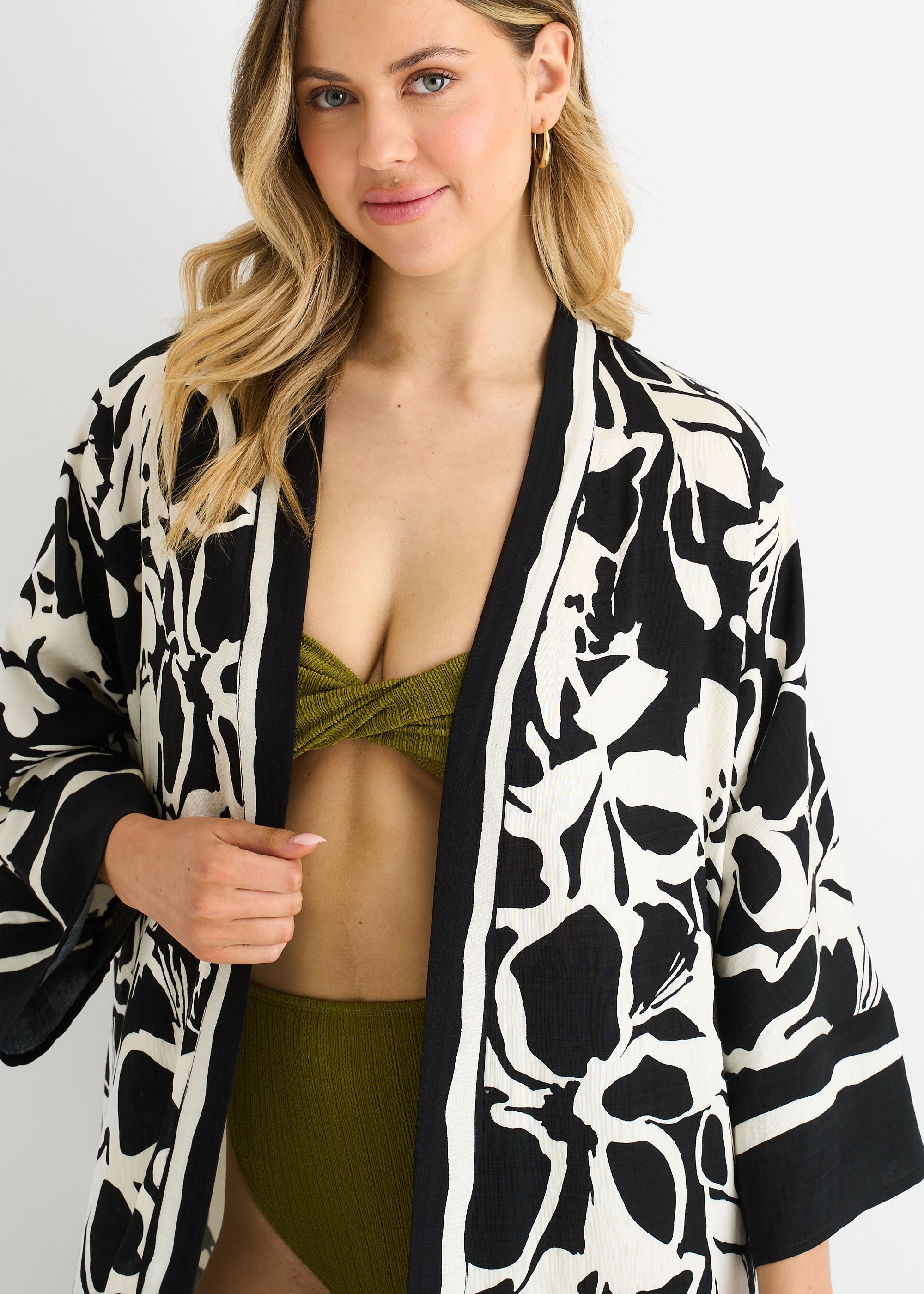 Gini London Black Summer Border Printed Beach Kimono