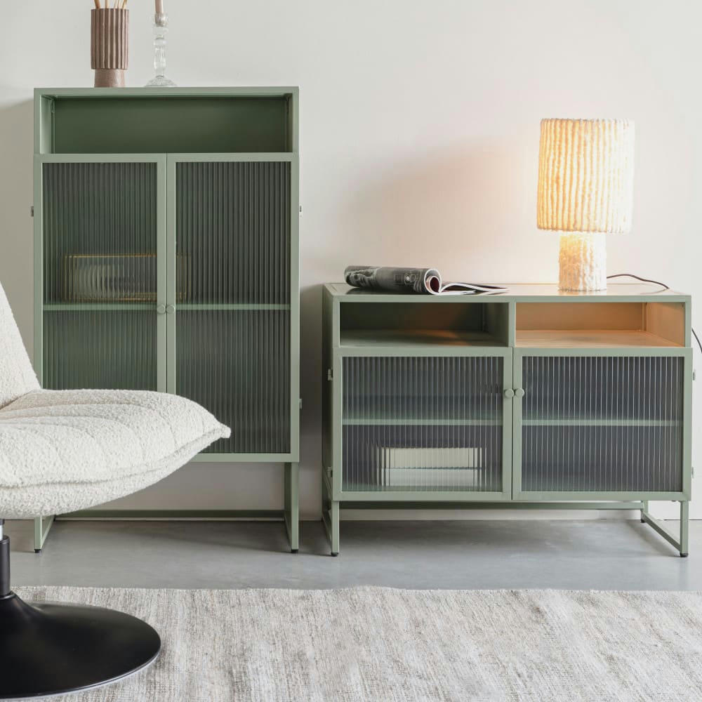 HERBE - Buffet bas aux portes vitrées en métal L38cm vert amande